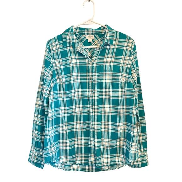 J.Crew Women’s Medium Green Plaid Button-Up Shirt – Long Sleeve - Picture 2 of 8
